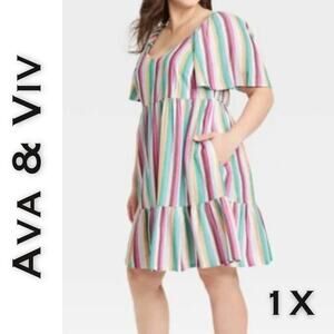Ava & Viv Multicolor Striped Mini Dress